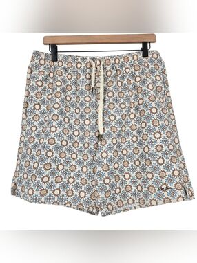 Rhythm. Geometric Sun Floral Print Swim Bottoms in Cream, Brown & Light Blue